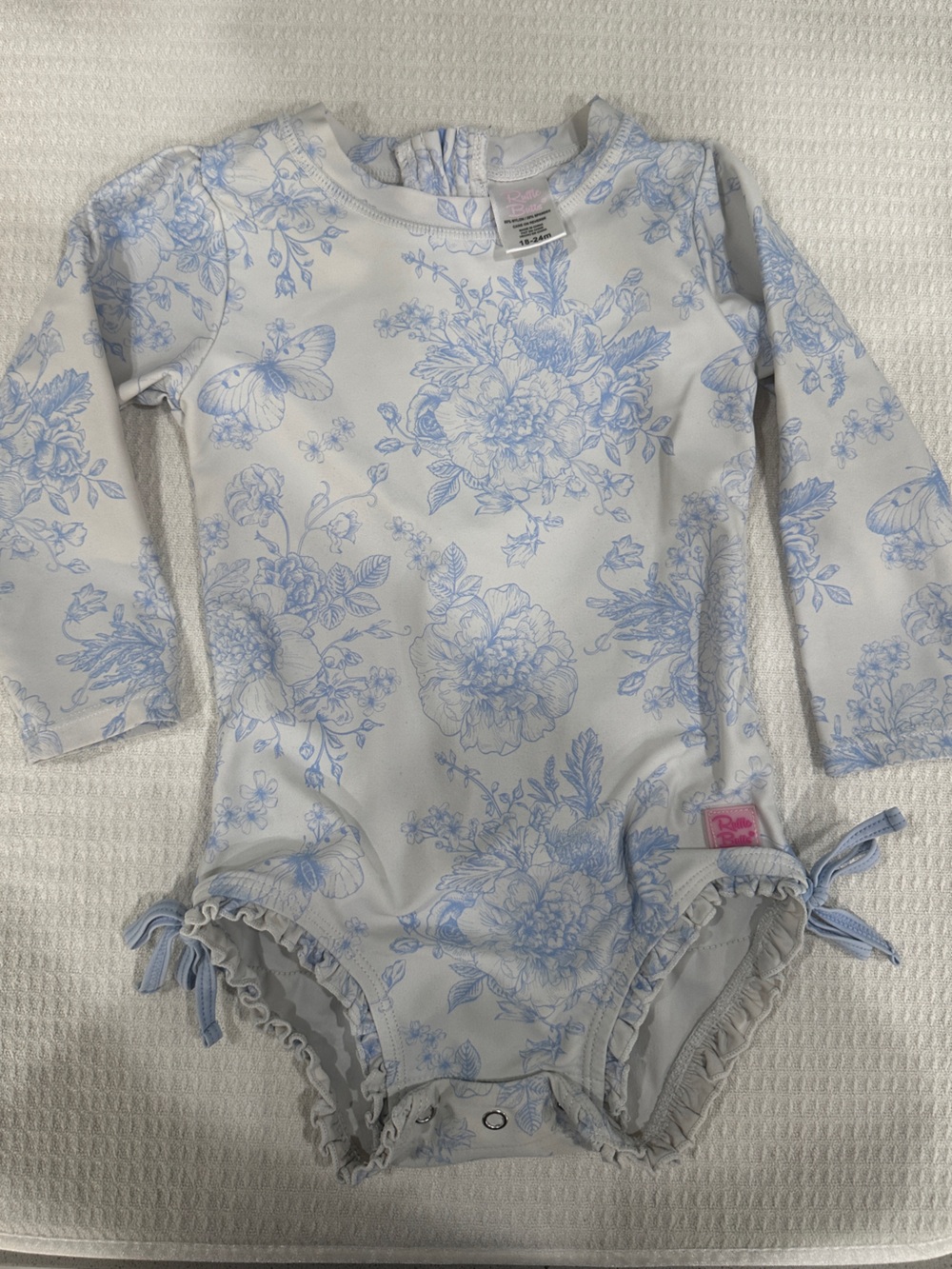 Ruffle Butts White and Light Blue Floral One-Piece Swim